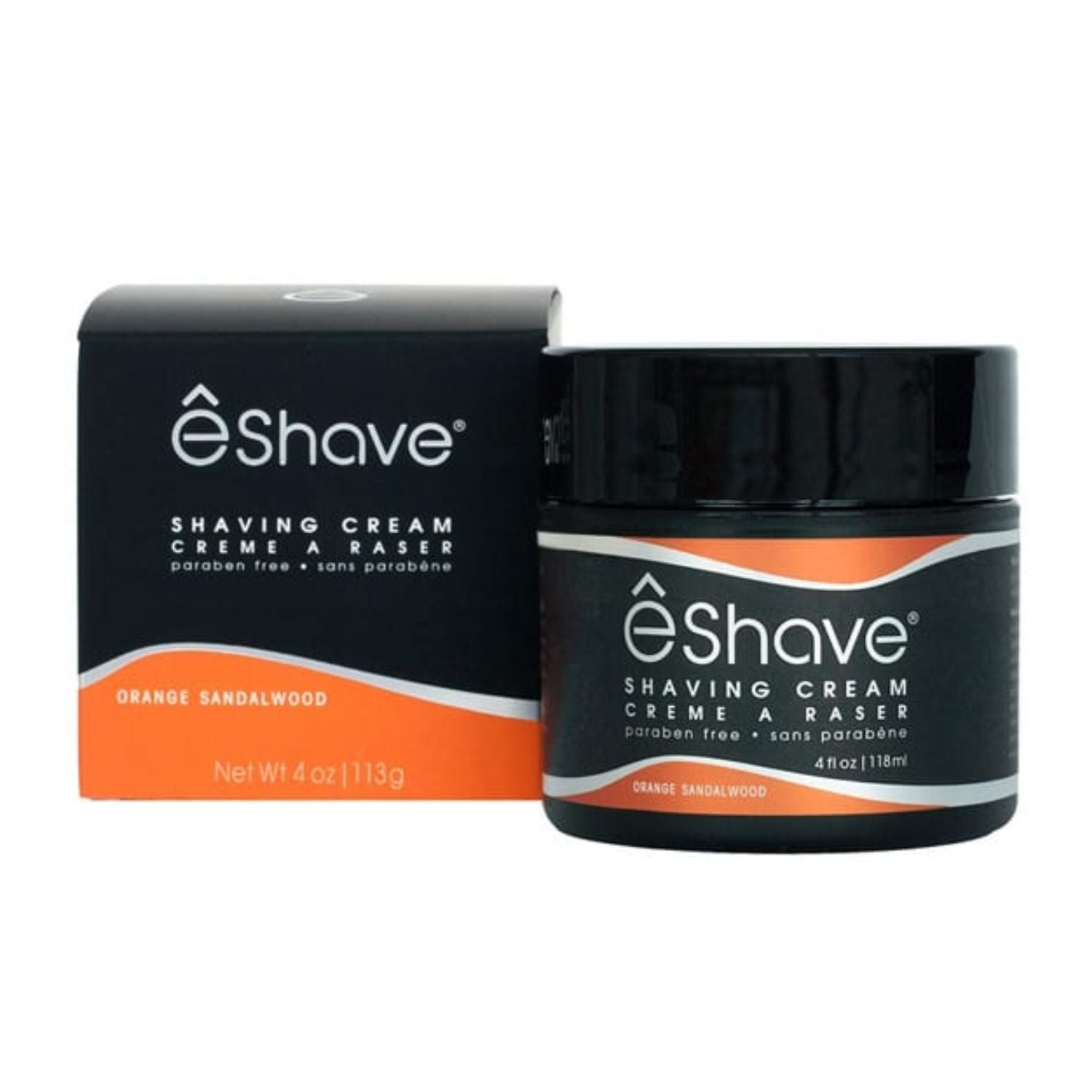eShave shaving cream jar and packaging on a white background