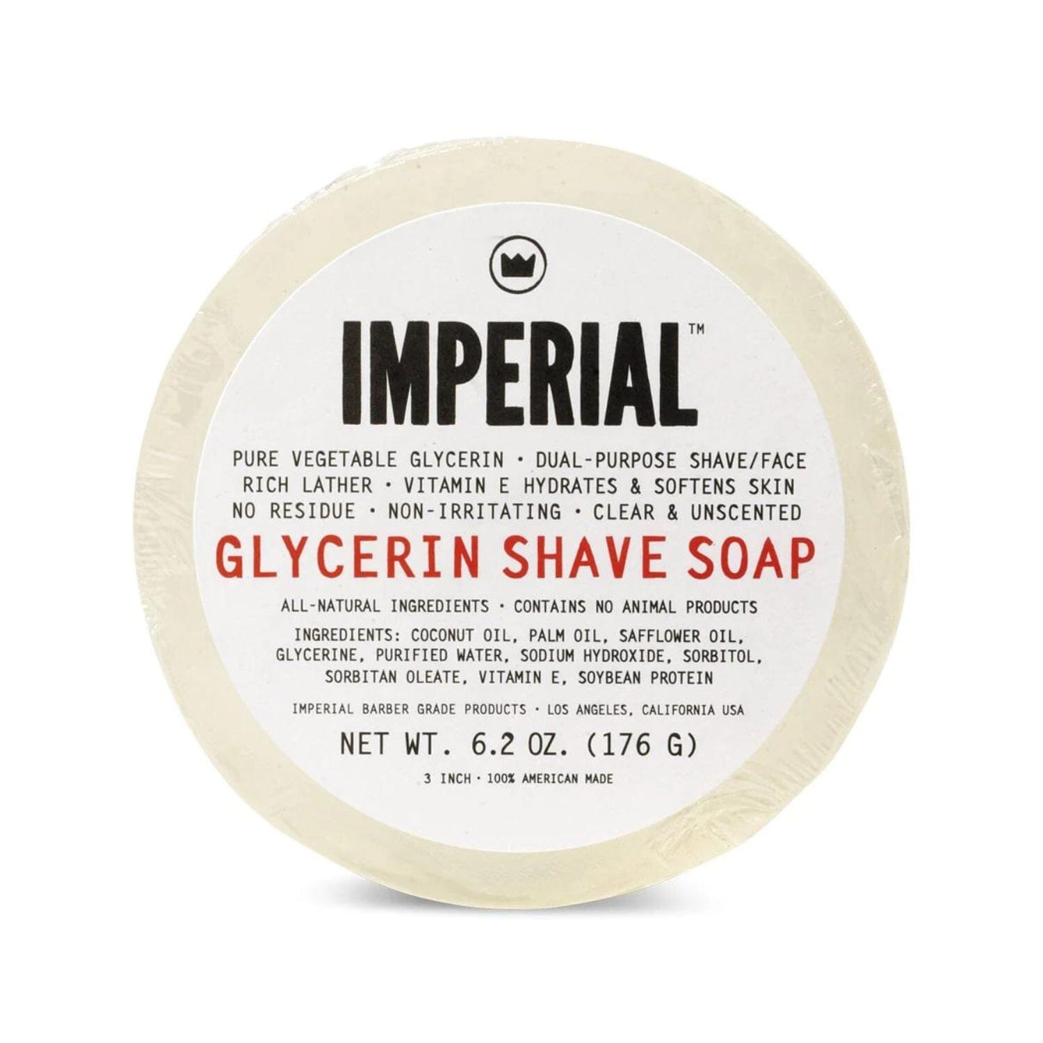 Imperial Glycerin Shave Soap Puck (176g) Shaving Soaps Imperial Barber Products