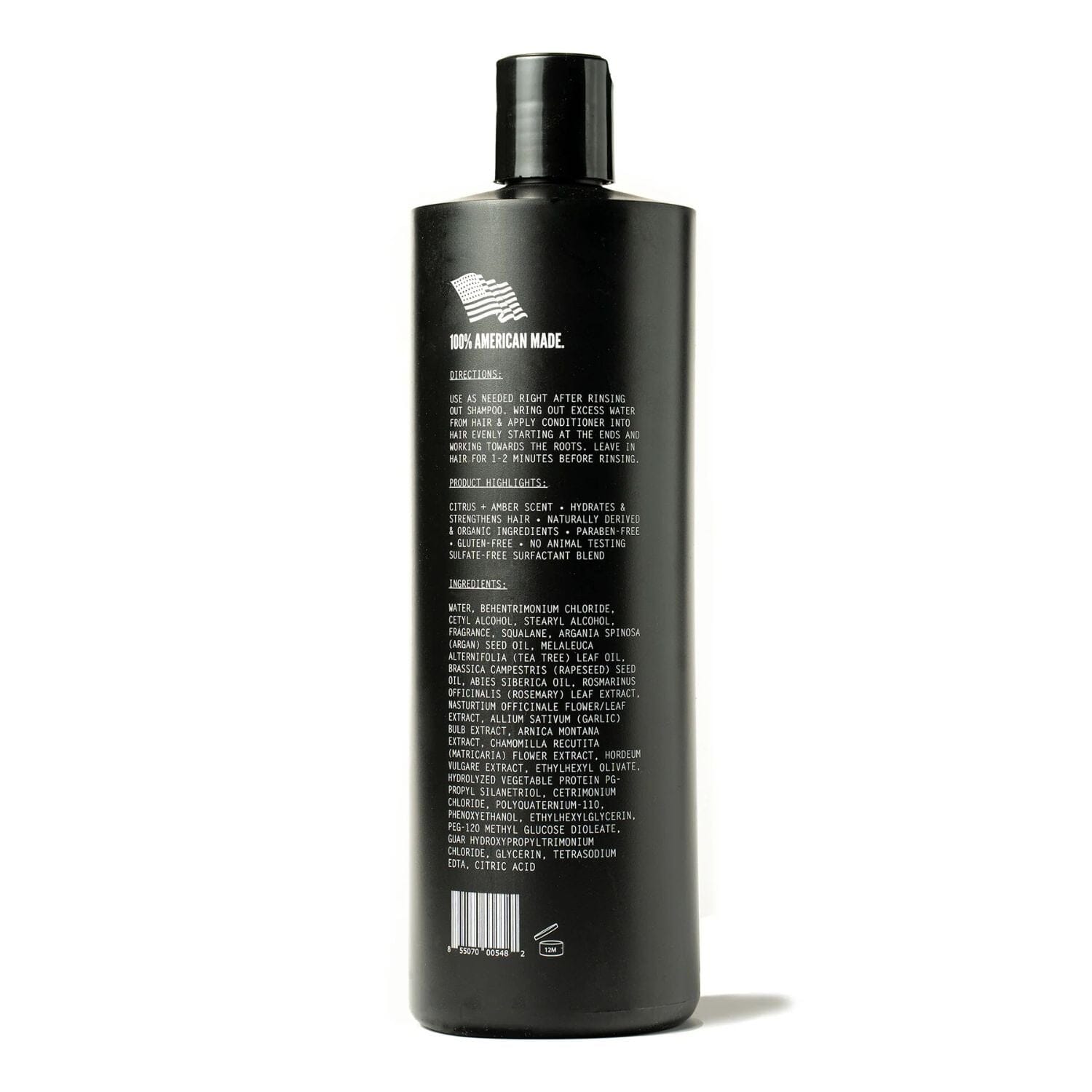 Back if Black bottle of Imperial Luxe Conditioner showing the ingredients on a white background