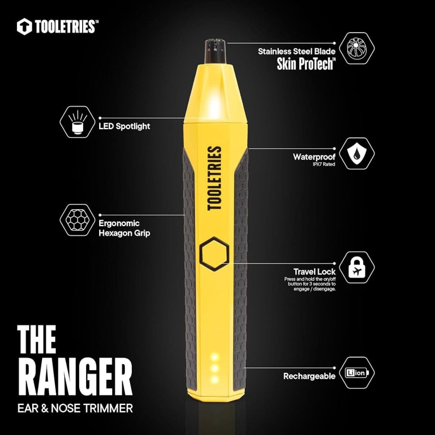 Tooletries The Ranger Electric Nose & Ear Hair Trimmer - Yellow Nose, Ear & Brow Tooletries