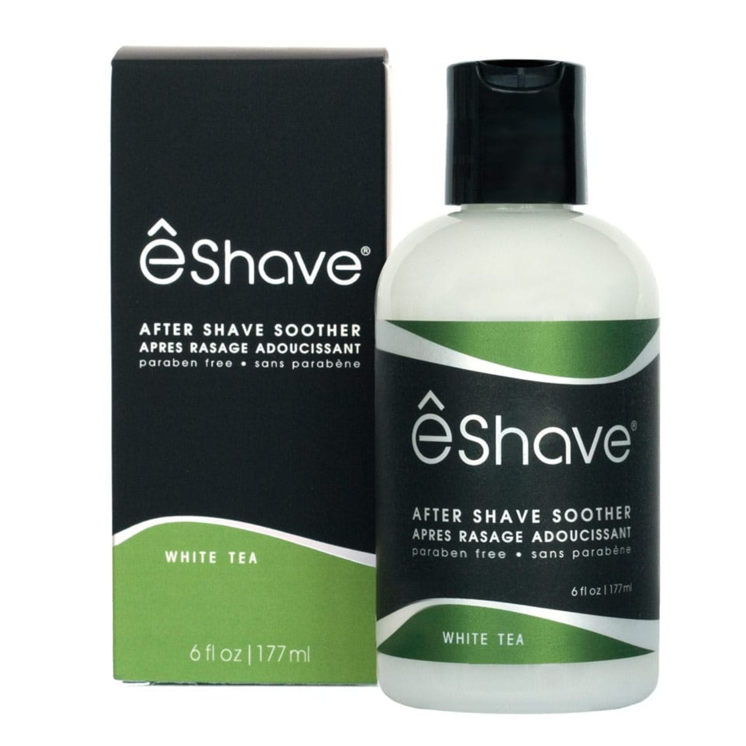 eShave after shave soother bottle and packaging on a white background