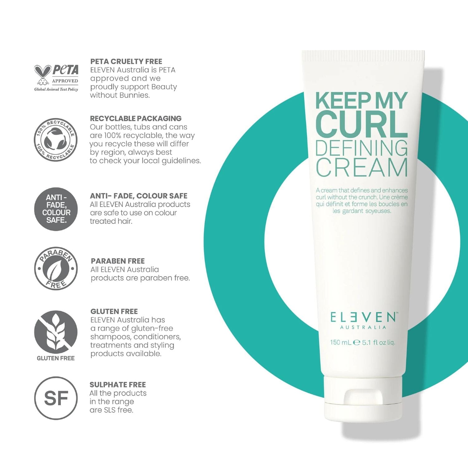 Eleven Australia Keep My Curl Defining Cream (150ml) Creams Eleven Australia