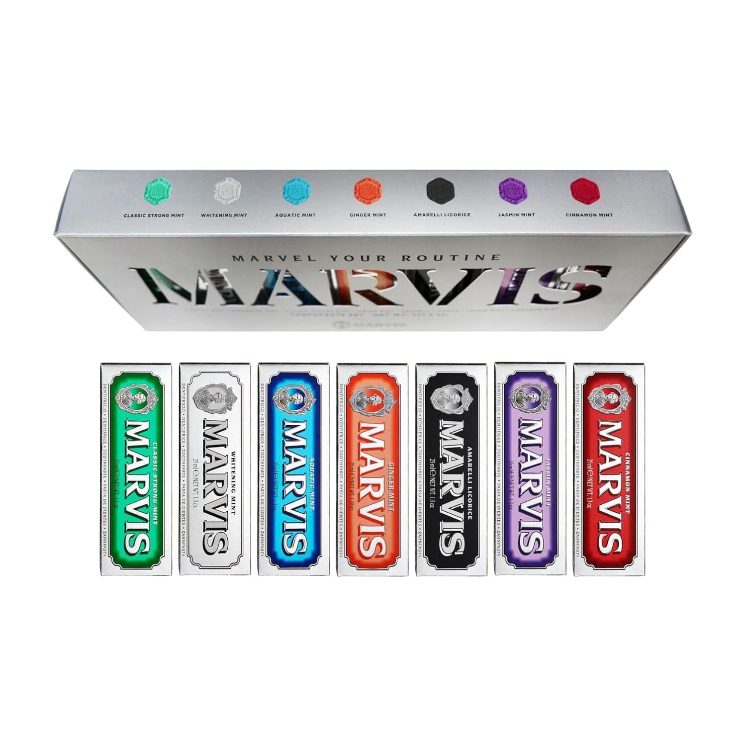 Marvis Black Box Set (7 x 25ml) Toothpastes & Floss Marvis