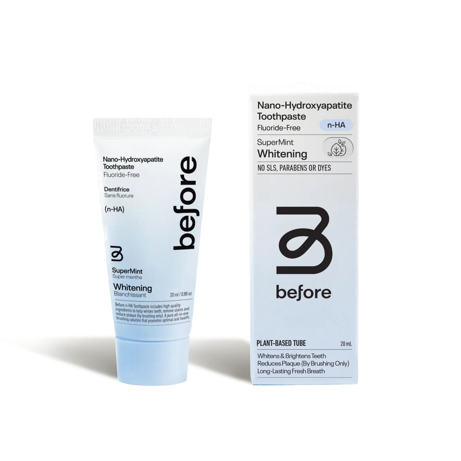 Before Fluoride-Free Hydroxyapatite Whitening Toothpaste - Supermint (Size Options) Oral Care Before Toothpaste 20ml