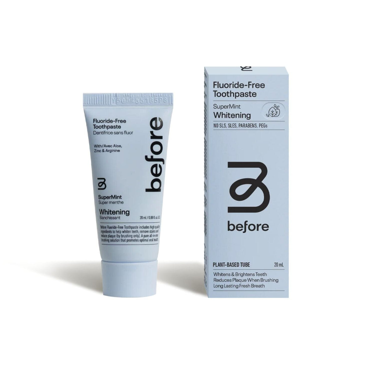 Before Fluoride Free Whitening Toothpaste - Supermint (Size Options) Oral Care Before Toothpaste 20ml