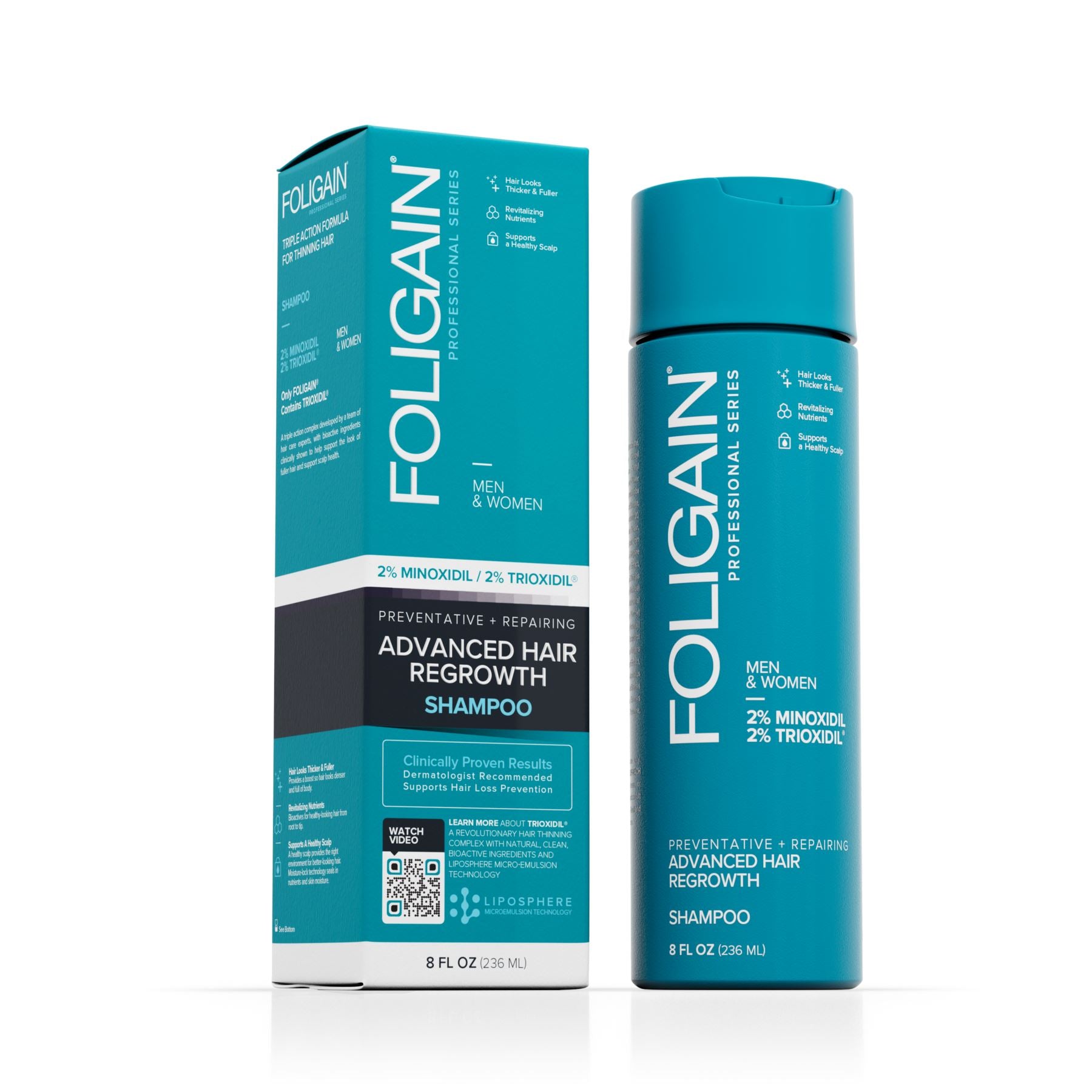 Foligain Advanced Hair Regrowth Shampoo with 2% Minoxidil & 2% Trioxidil (236ml) Hair Loss Treatments Foligain