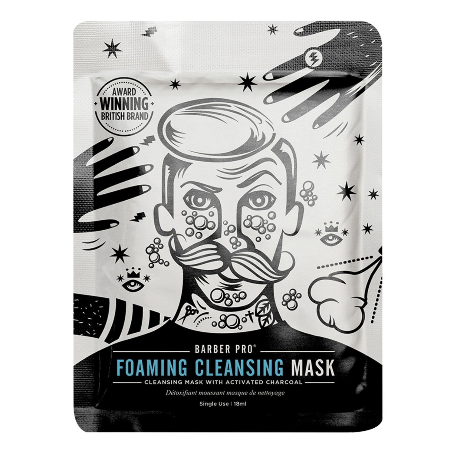 Barber Pro Foaming Cleansing Mask With Activated Charcoal (20ml) Masks Barber Pro
