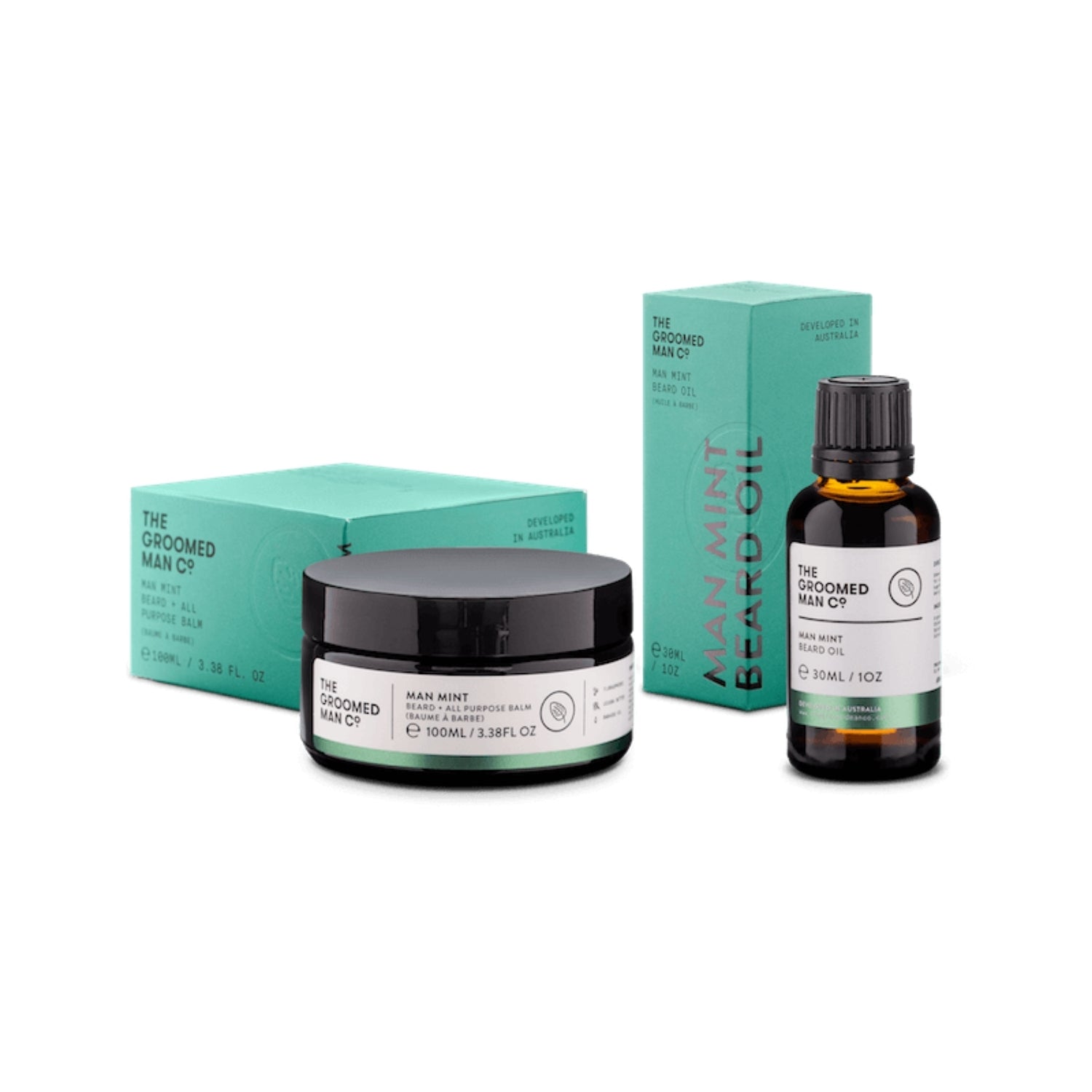 The Groomed Man Co Man Mint Beard Oil + Beard Balm Kit Beard Sets The Groomed Man Co.