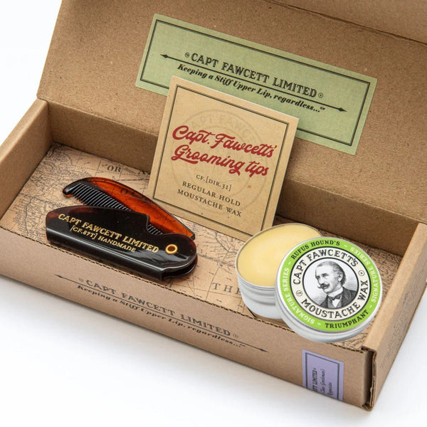 Captain Fawcett's Rufus Hound's Triumphant Moustache Wax (Options) Moustache Waxes Capt. Fawcett 15ml + Comb (Set) 