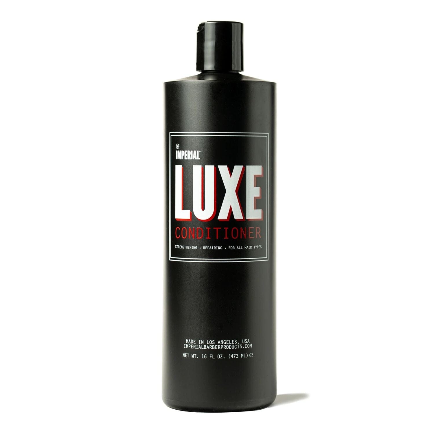 Black bottle of Imperial Luxe Conditioner on a white background