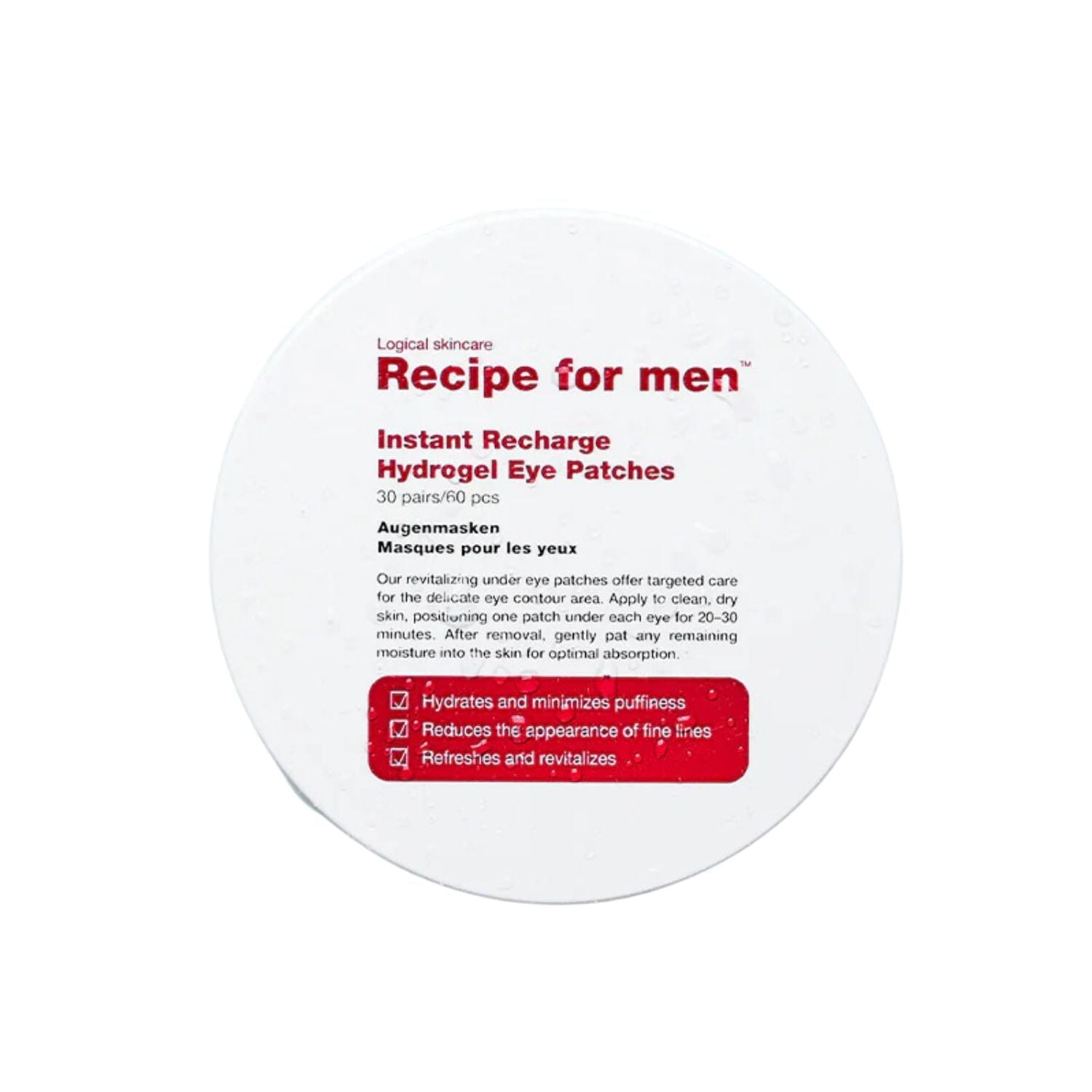 Recipe For Men Instant Recharge Hydrogel Eye Patches (30 pairs) Undereye Recipe For Men 