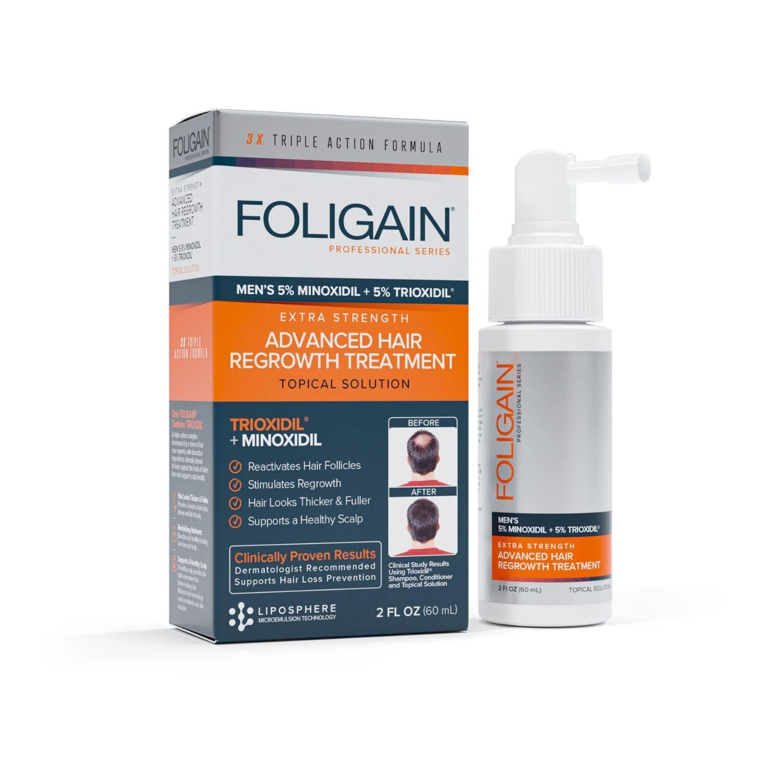 Foligain Advanced Hair Regrowth Treatment For Men with 5% Minoxidil & 5% Trioxidil (59ml) Hair Loss Treatments Foligain 
