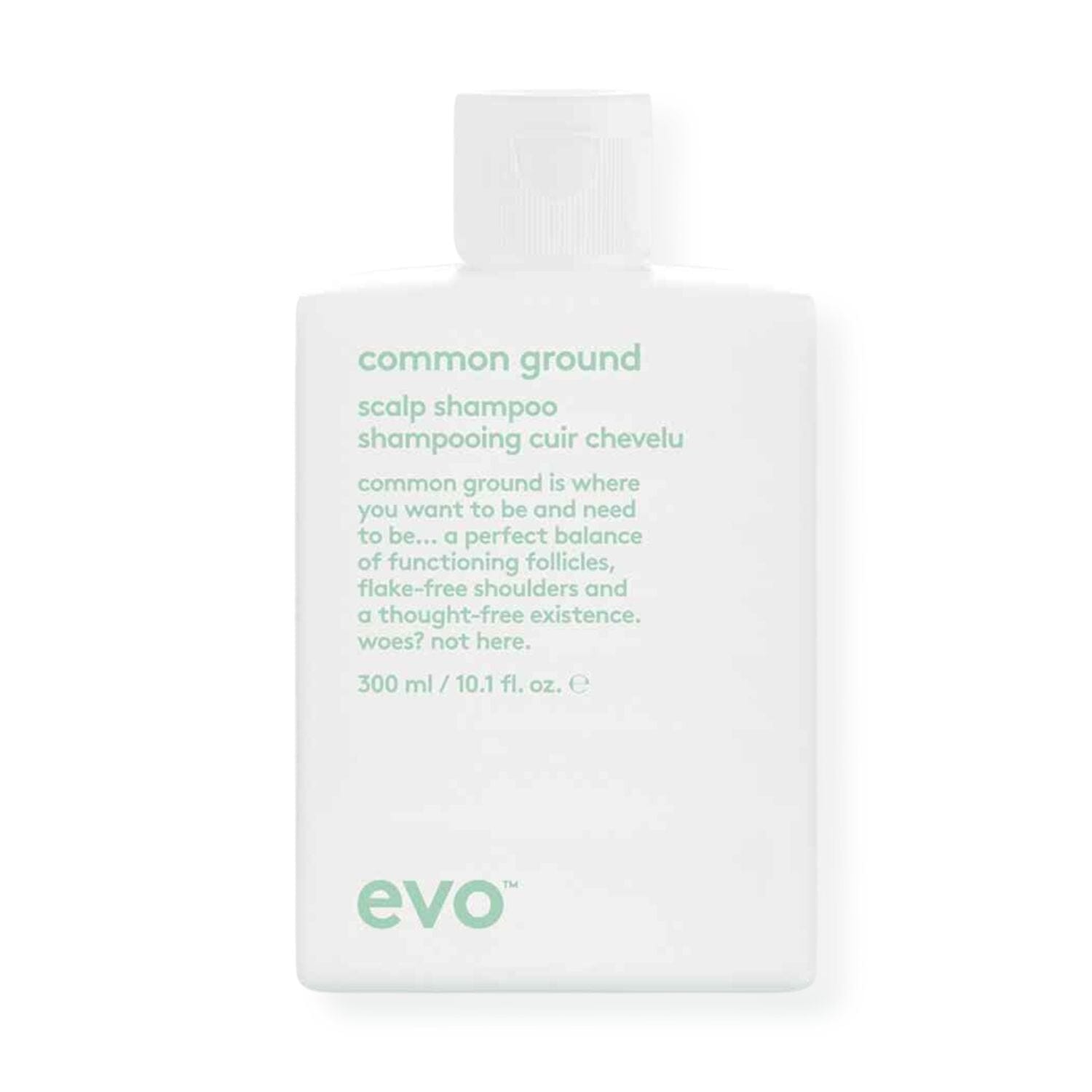 Evo common ground scalp shampoo bottle on a white background