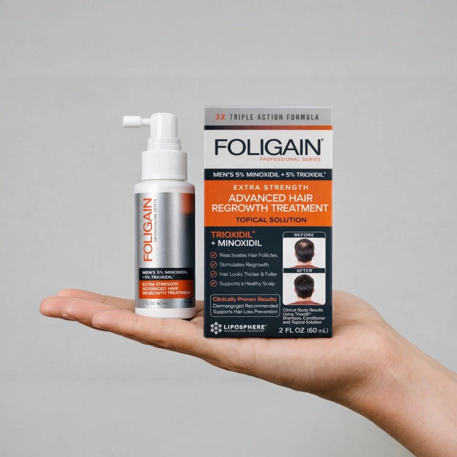 Foligain Advanced Hair Regrowth Treatment For Men with 5% Minoxidil & 5% Trioxidil (59ml) Hair Loss Treatments Foligain 