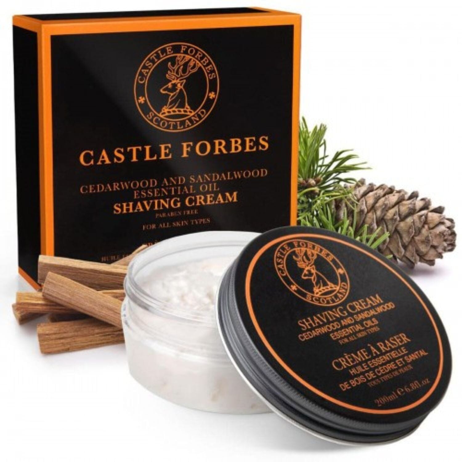 Castle Forbes Cedar & Sandalwood Essential Oil Shaving Cream (200ml) Shaving Creams Castle Forbes 