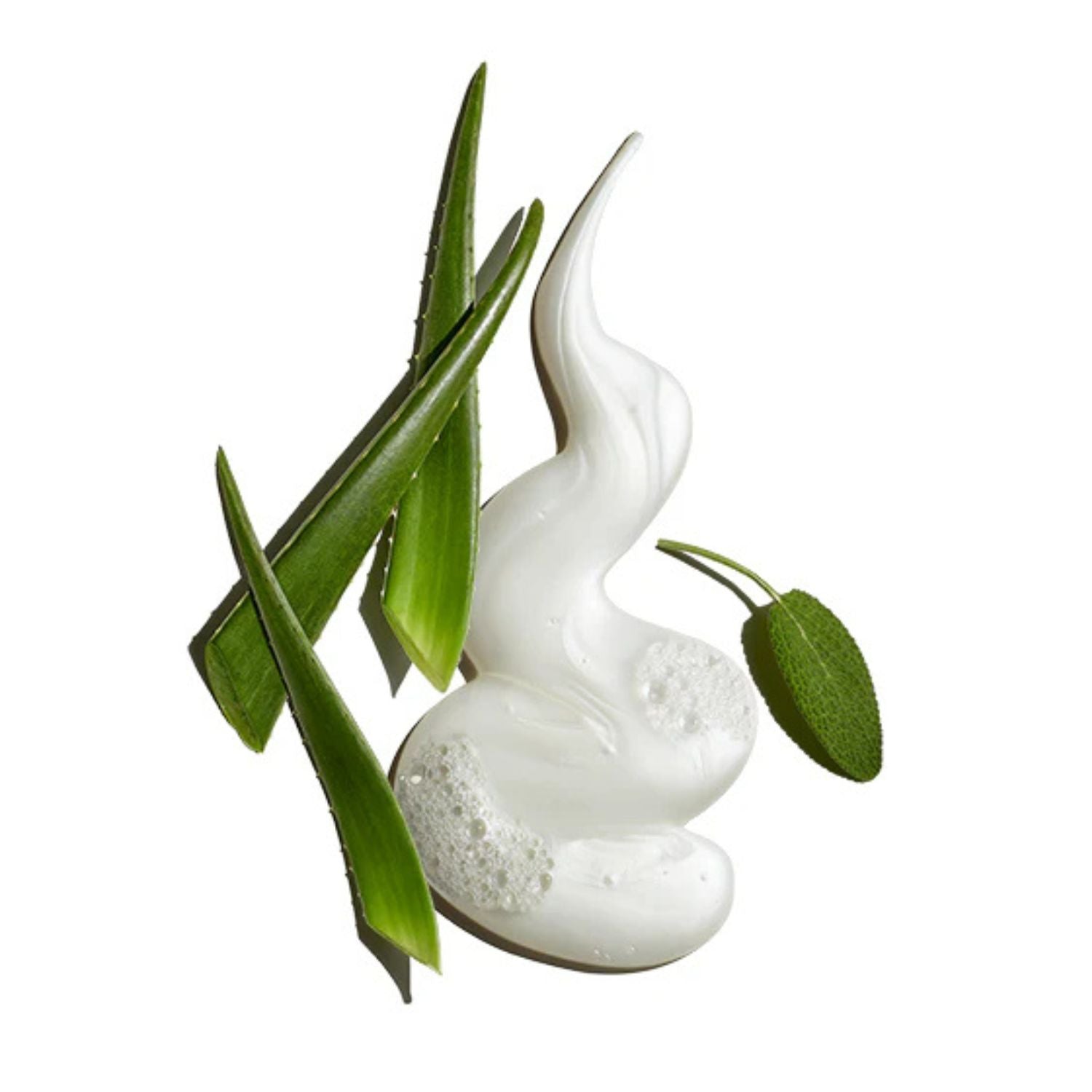 White cream swirl with green leaves on a white background