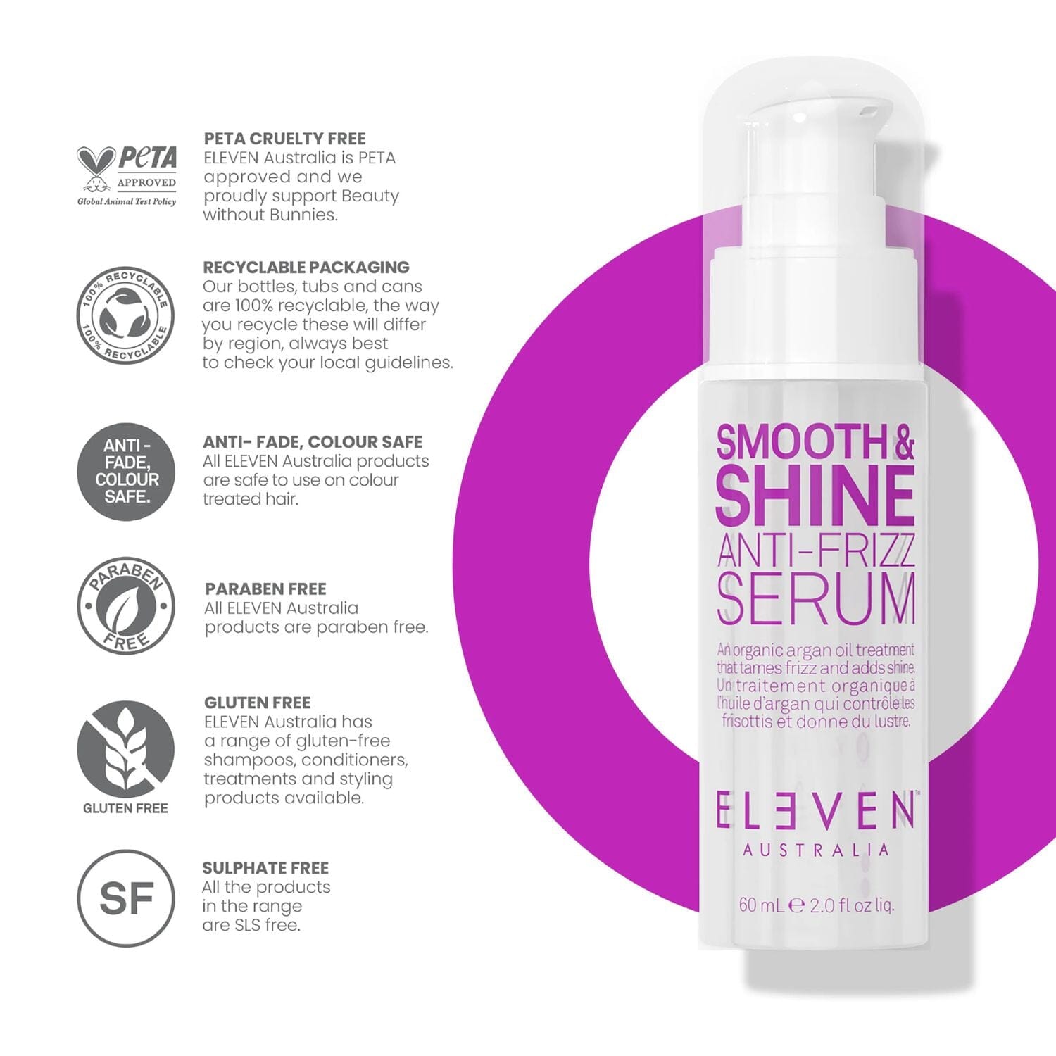 Eleven Australia Smooth & Shine Anti-Frizz Serum (60ml) Tonics & Sprays Eleven Australia 