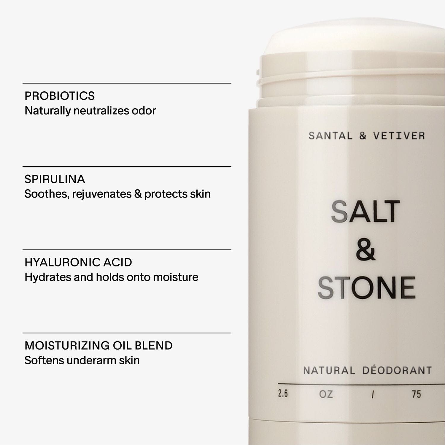 Salt & Stone Formula No 1 Extra Strength Natural Deodorant - Santal & Vetiver (75g) Deodorants & Antiperspirants Salt & Stone 