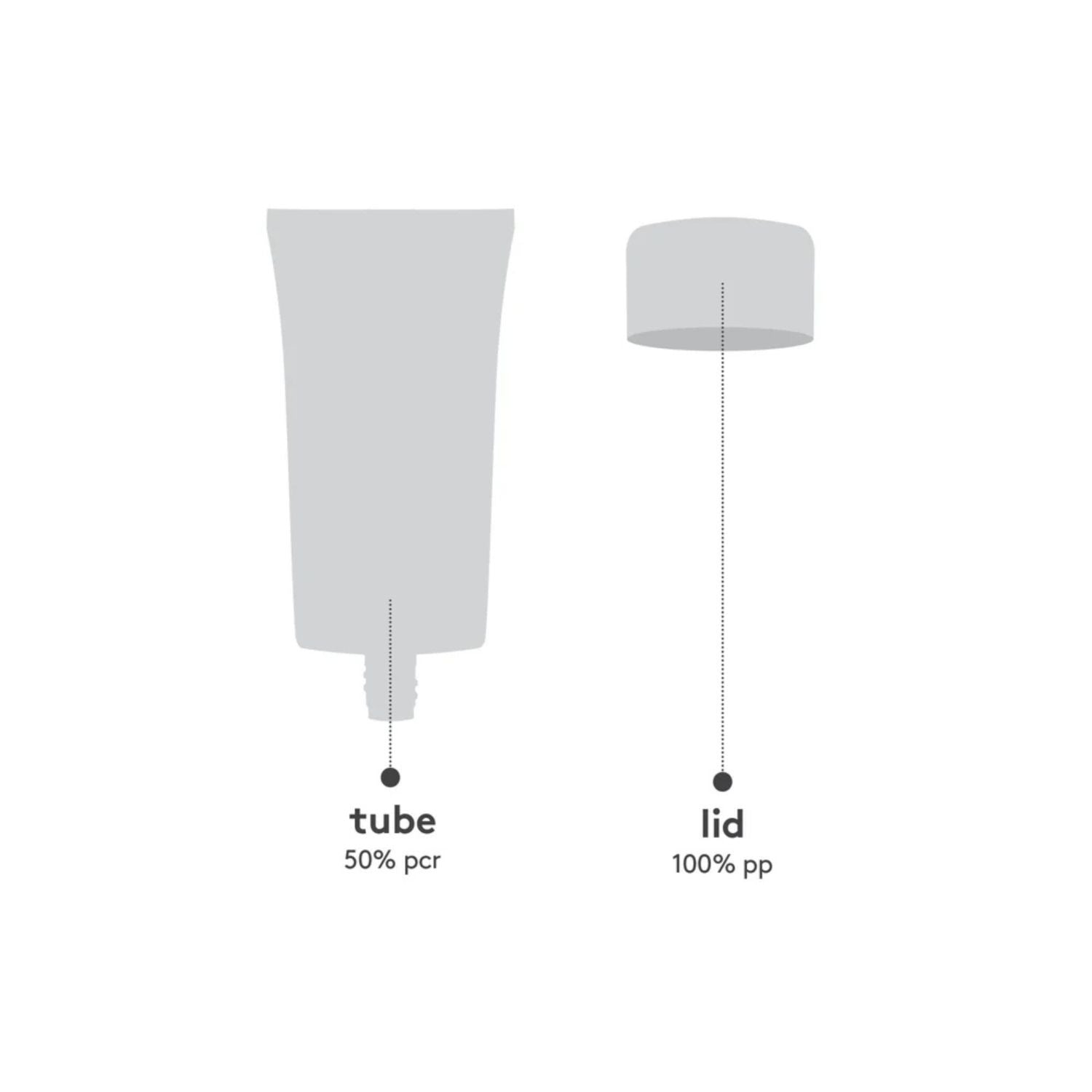 Diagram showing a tube and a lid labeled with material percentages on a white background