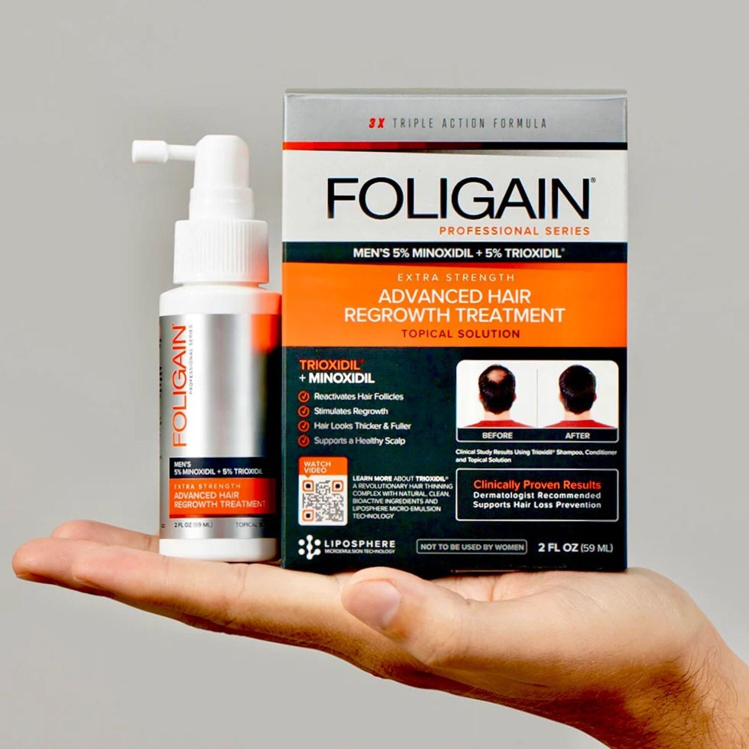 Foligain Advanced Hair Regrowth Treatment For Men with 5% Minoxidil & 5% Trioxidil (59ml) Hair Loss Treatments Foligain 