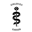 Logo of Asklepios Garden with a snake and flower design on a white background