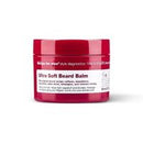 A red plastic jar of Ultra Soft Beard Balm with a white label, shown on a plain white background.