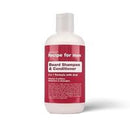 A white plastic bottle of Beard Shampoo & Conditioner with a white cap and a dark red label, shown on a white background with a soft shadow.