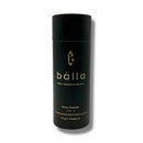 A black cylindrical bottle of bálla Body Powder 100 ml, featuring a matte black finish with gold lettering and logo, set against a plain white background.