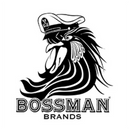 Logo of Bossman Brands featuring a stylized rooster with a hat on a white background