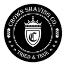 Crown Shaving Co logo with shield and crown design on a black background