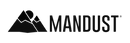 Mandust logo with a mountain design on a black background