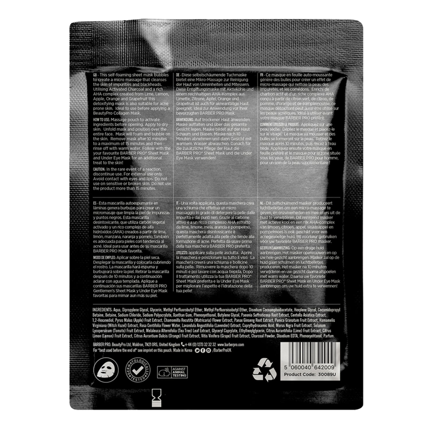 Barber Pro Foaming Cleansing Mask With Activated Charcoal (20ml) Masks Barber Pro 