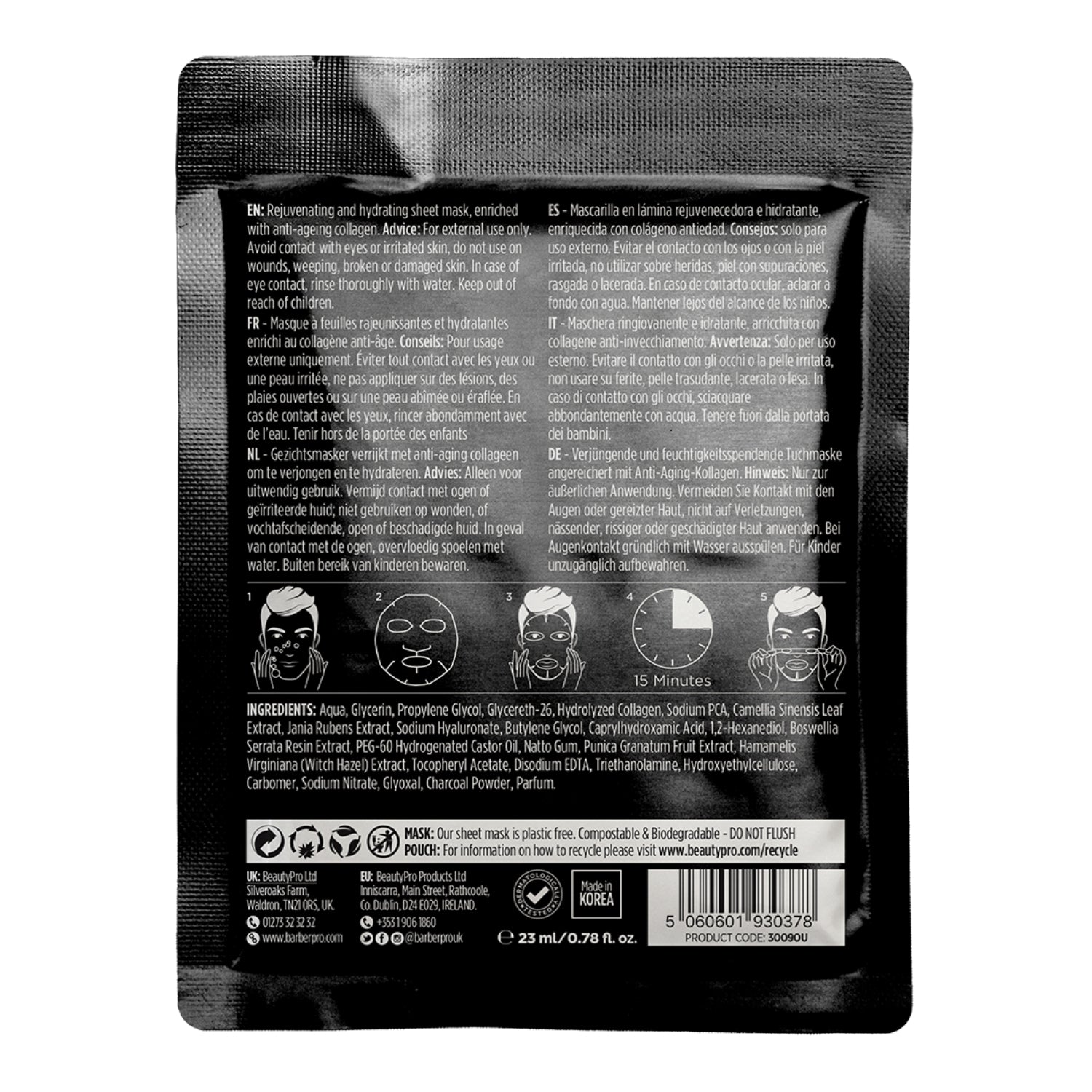 Barber Pro Gentlemen's Sheet Mask - Rejuvenating & Hydrating Mask (23g) Masks Barber Pro 