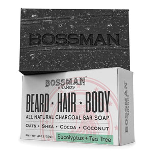 Bossman All Natural Exfoliating Beard, Hair & Body Bar Soap - Eucalyptus + Tea Tree (127g) Bar Soaps Bossman 